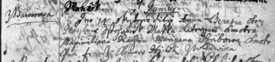 matriční zápis o křtu Anny Terezie, dcery Václava Štěpánka, r. 1699